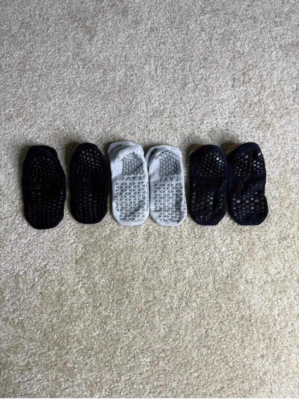 Pure Barre Men's No-Show Sock 3-Pack in Black and Light Gray with Accent Trim